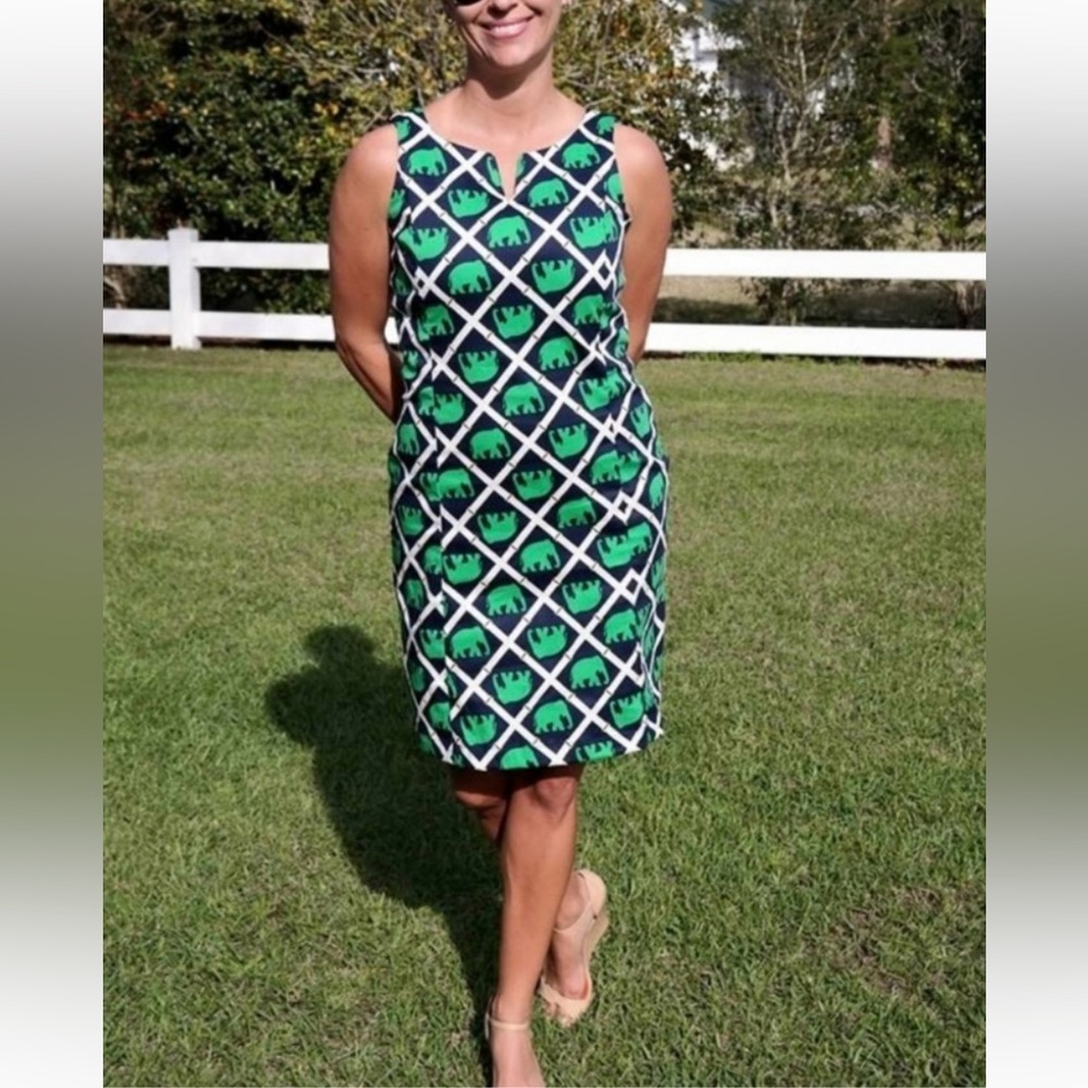 Haley and The Hound | Mini Dress Womens Size 2 Green Cotton Blend Elephant Print
